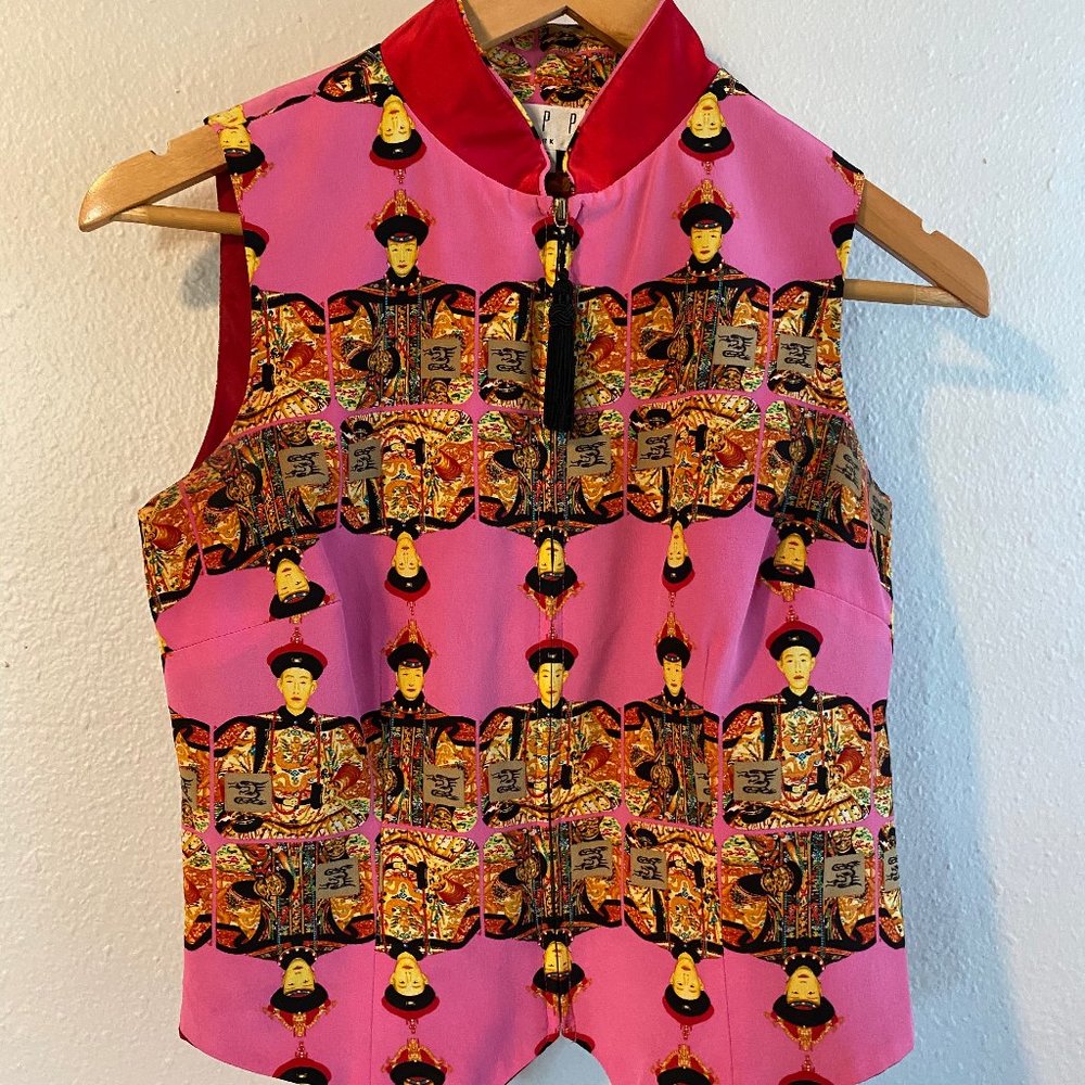 VTG Unique 100% Silk Mandarin-Collar Vest